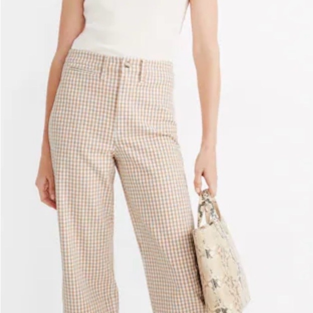 Madewell Gingham Check Pants in Brown and White
